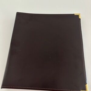 Source Unknown Dark Brown Leather Binder with Gold Corner Accents